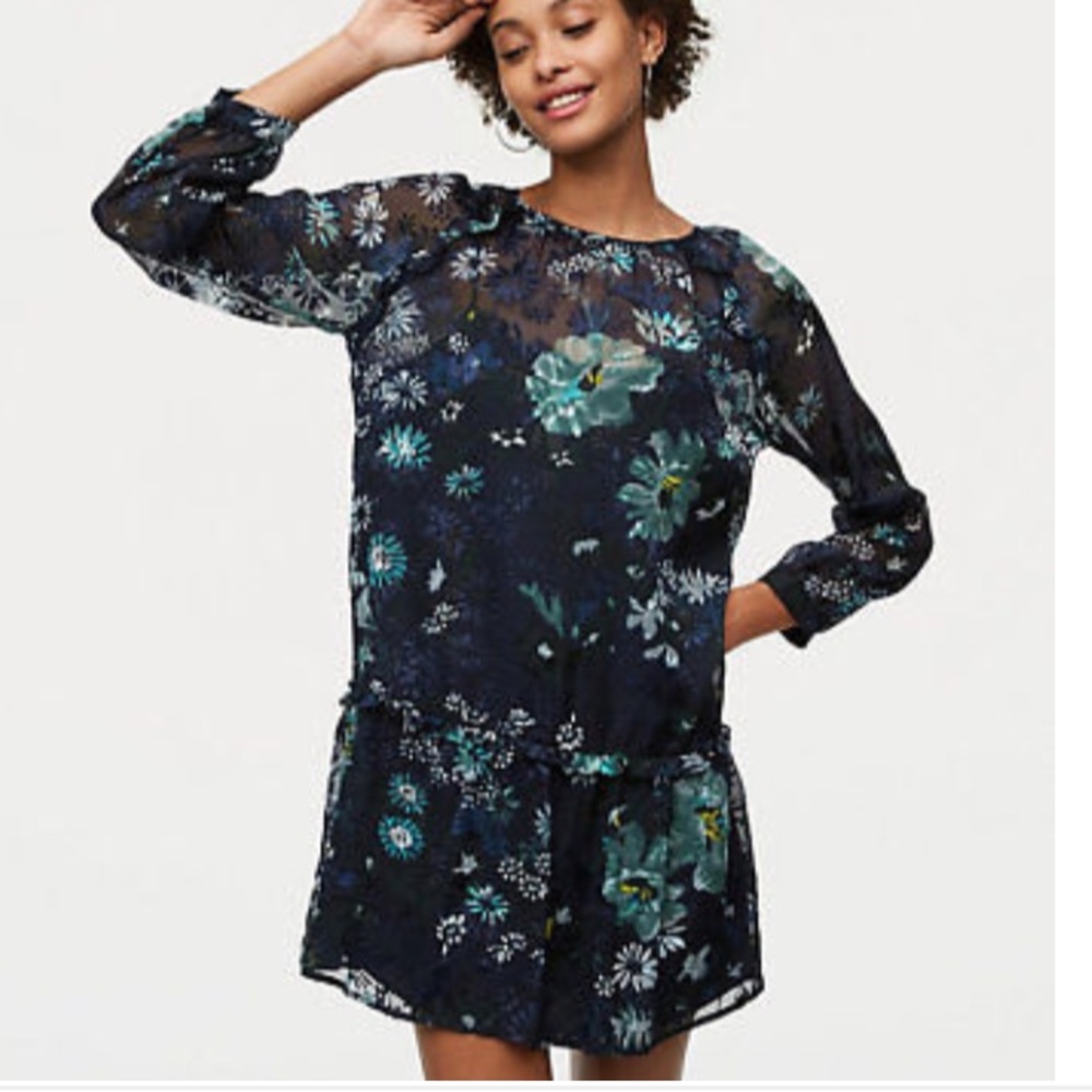 Floral Loft Winter Garden Flounce Dress - s navy